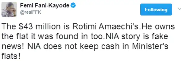 "Rotimi Amaechi Owns The $43m Found In Ikoyi Flat " - Femi Fani-Kayode